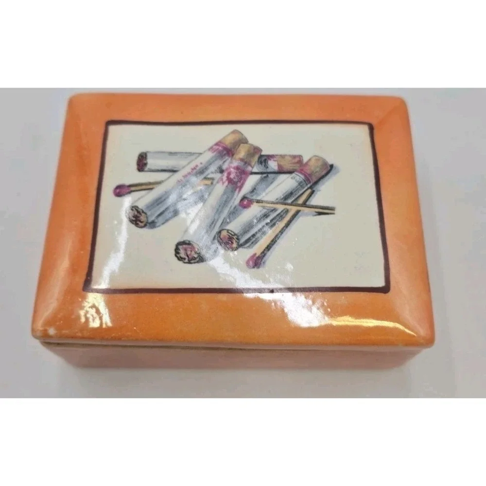 Antique 1920s Czechoslovakia Ceramic Cigarette Box Czecho Art Deco Tobacciana